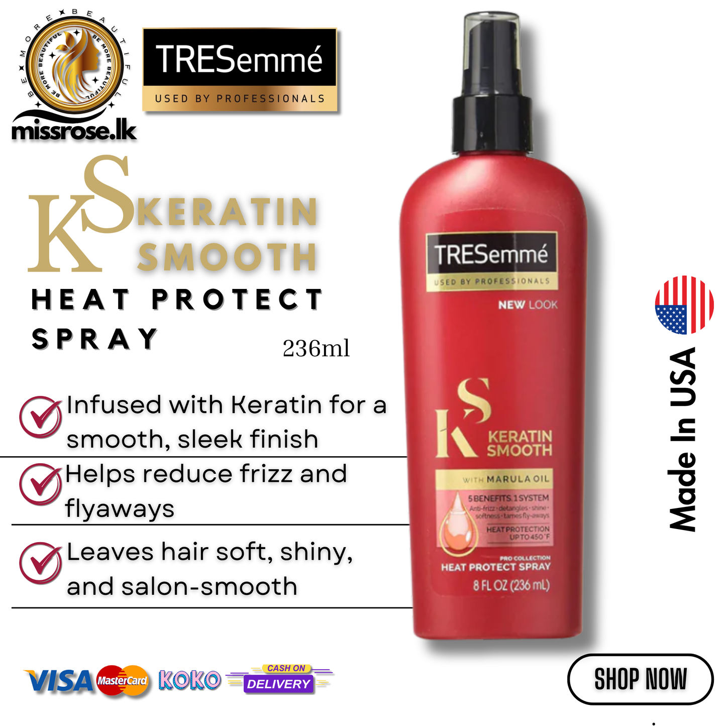 TRESemmé Keratin Smooth Heat Protect Spray – 236ml