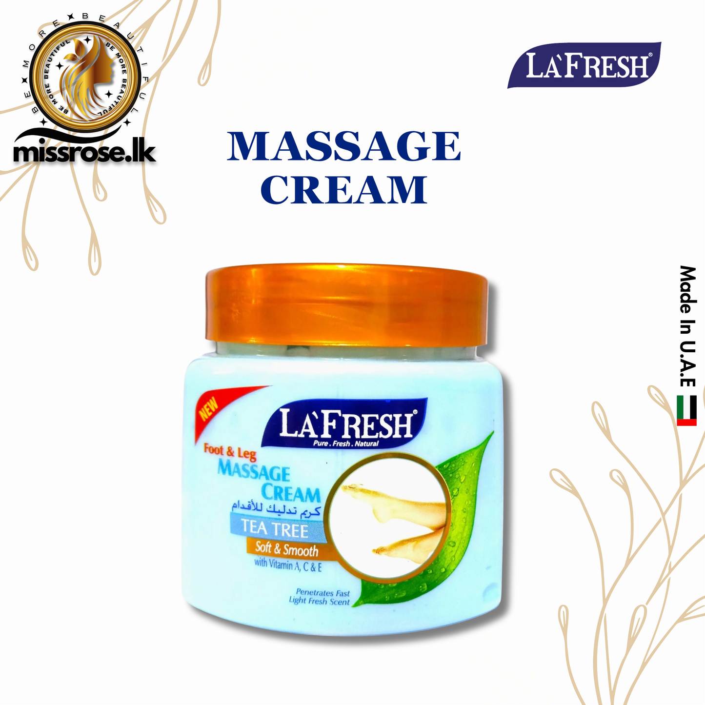 LA fresh foot & leg massage cream tea tree with vtamin A,C & E 500ml