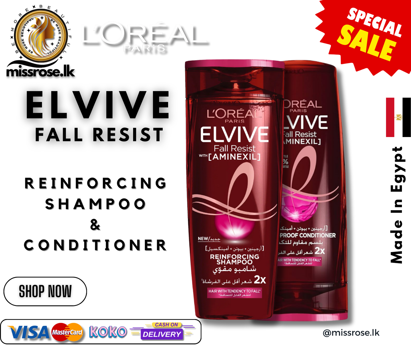 L'ORÉAL PARIS Elvive Fall Resist with Aminexil Break Proof Shampoo & Conditioner – 2X Pack