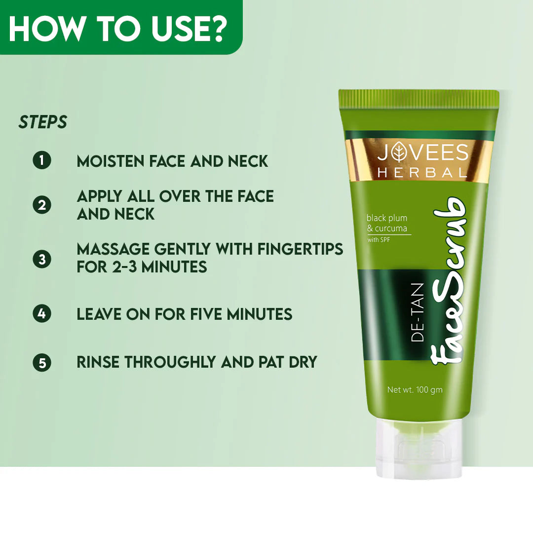 Jovees Detan Face Scrub With SPF | Black Plum, Walnut & Turmeric | All Skin Types
