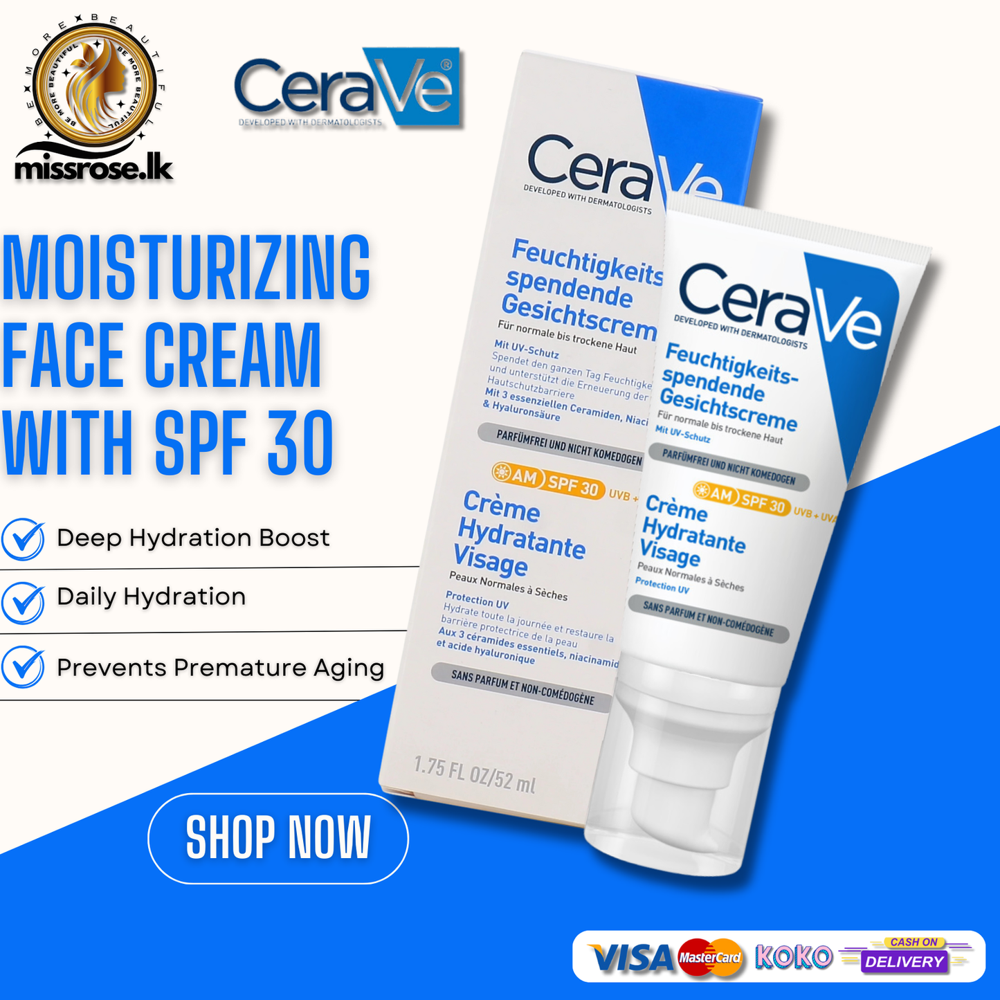 CeraVe Moisturizing Face Cream with SPF 30 - Missrose.lk