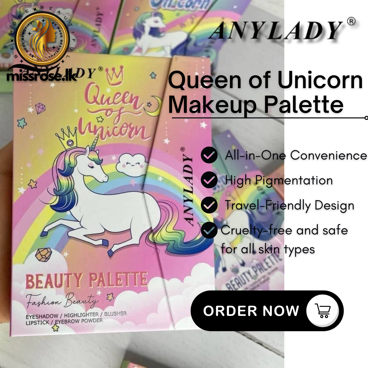 ANYLADY Queen of Unicorn Makeup Palette (EYESHADOW/ BLUSHER/ LIP STICK CREAM/ HIGHLIGHTER/ EYEBROW POWDER )
