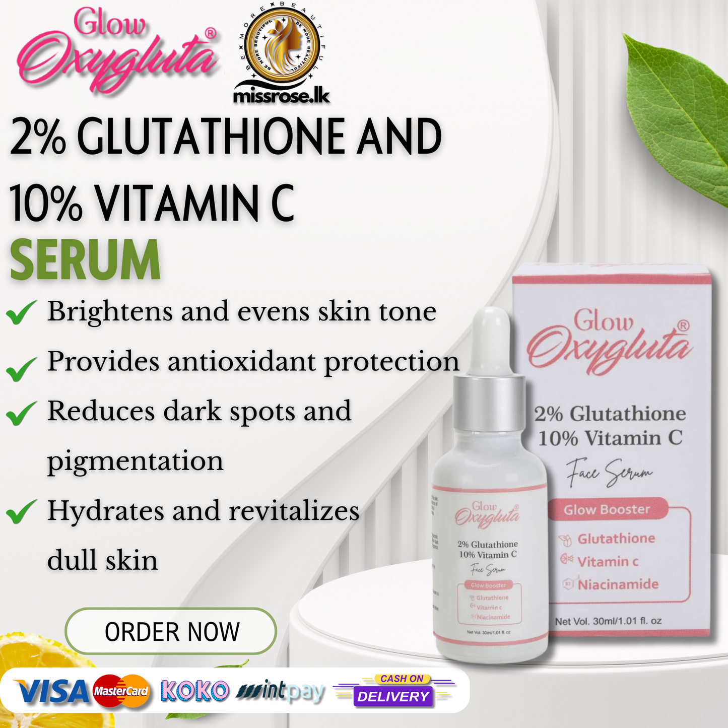 Glow Oxygluta 2% Glutathione and 10% Vitamin C serum 30ml