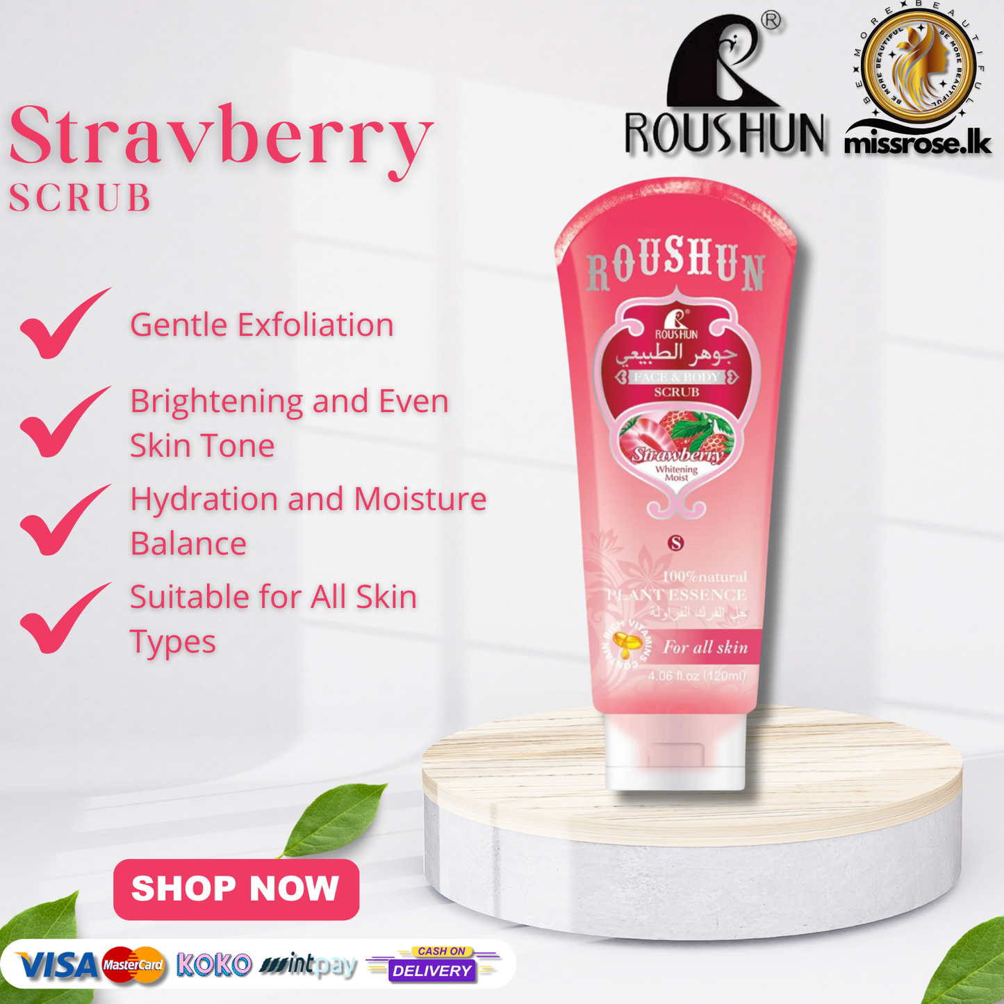 Roushun Strawberry Whitening Moist Face Scrub Gel 200ml
