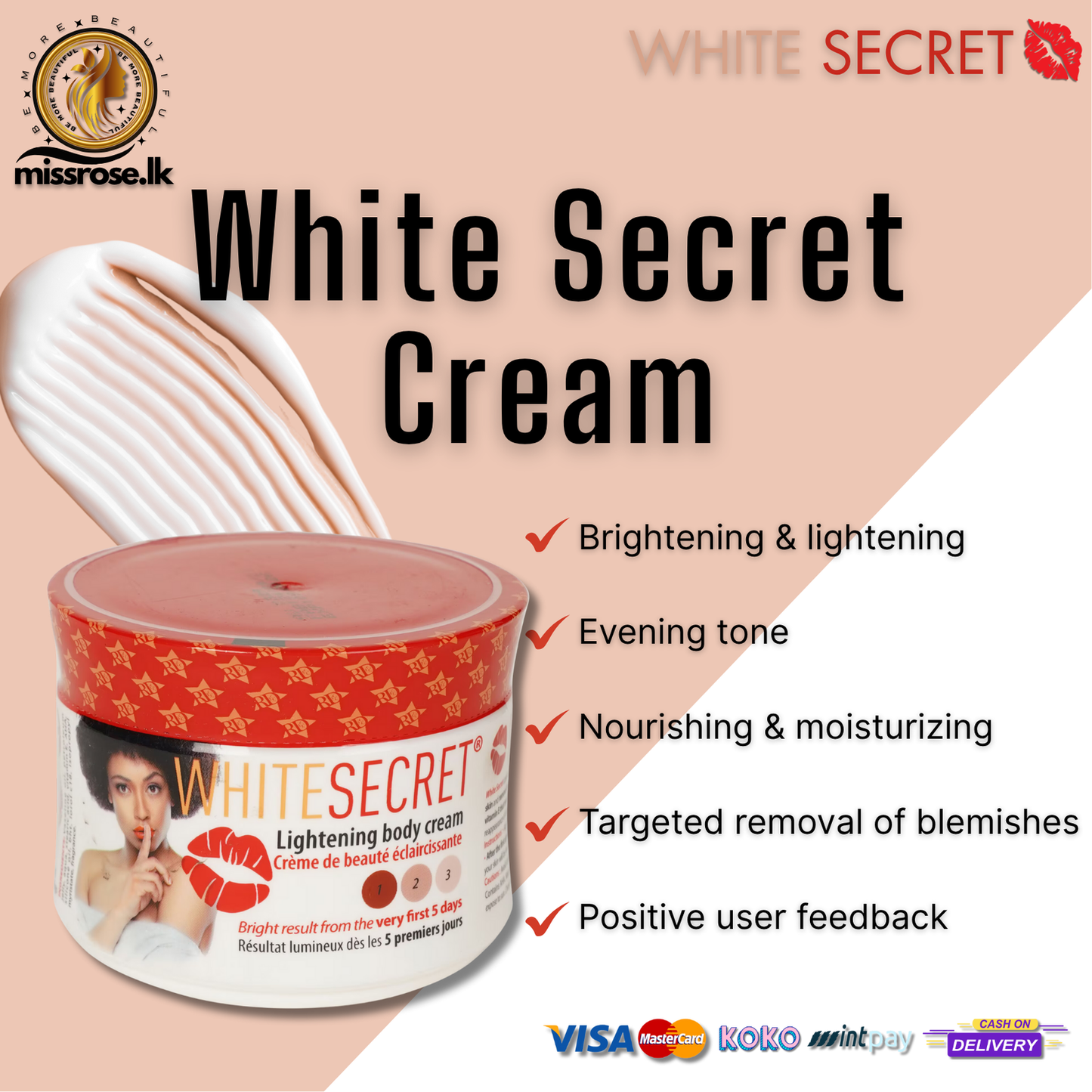 White Secret body cream - Missrose.lk