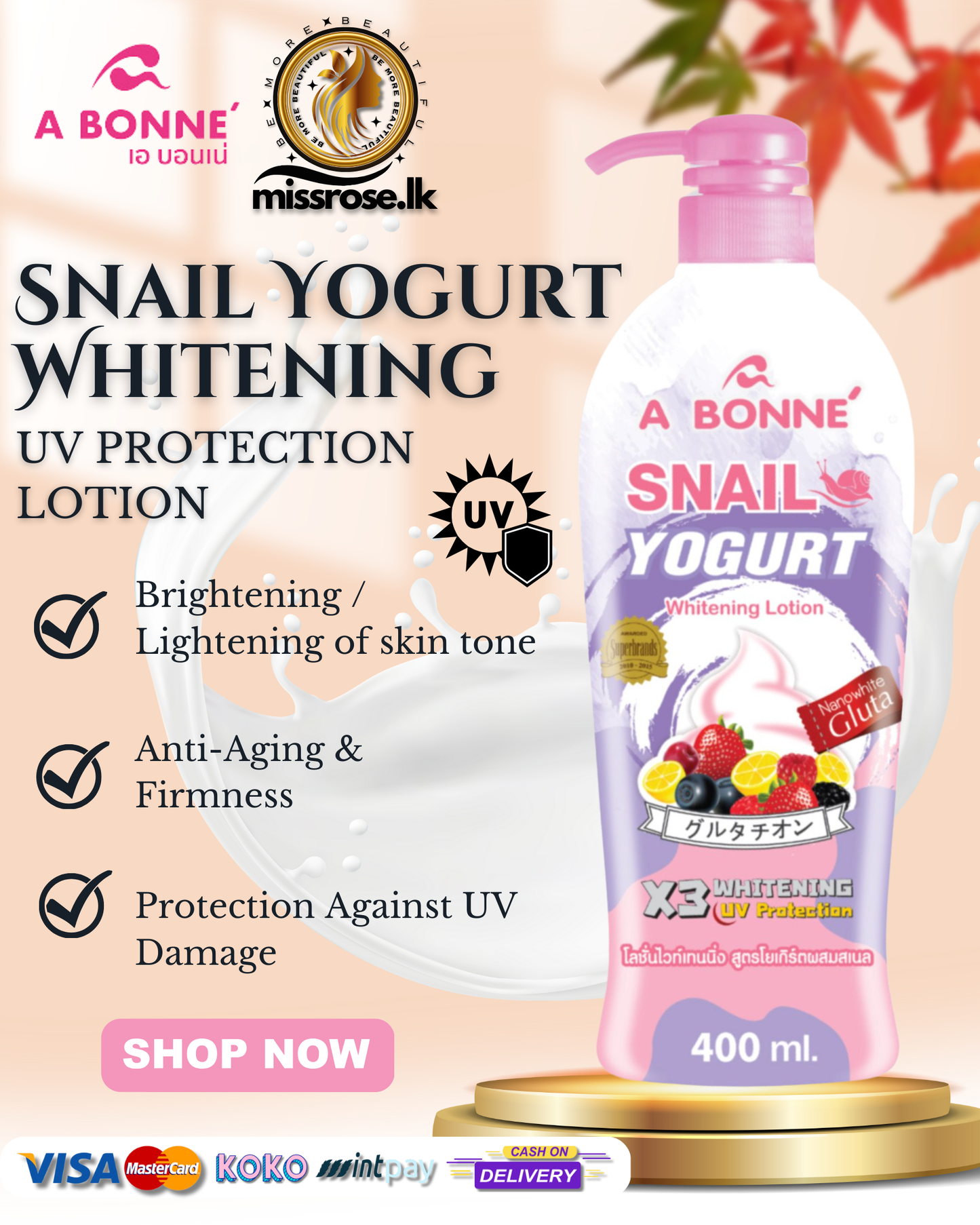 A BONNE Snail Yogurt Whitening Nano White Gluta Moisturizing 500ml