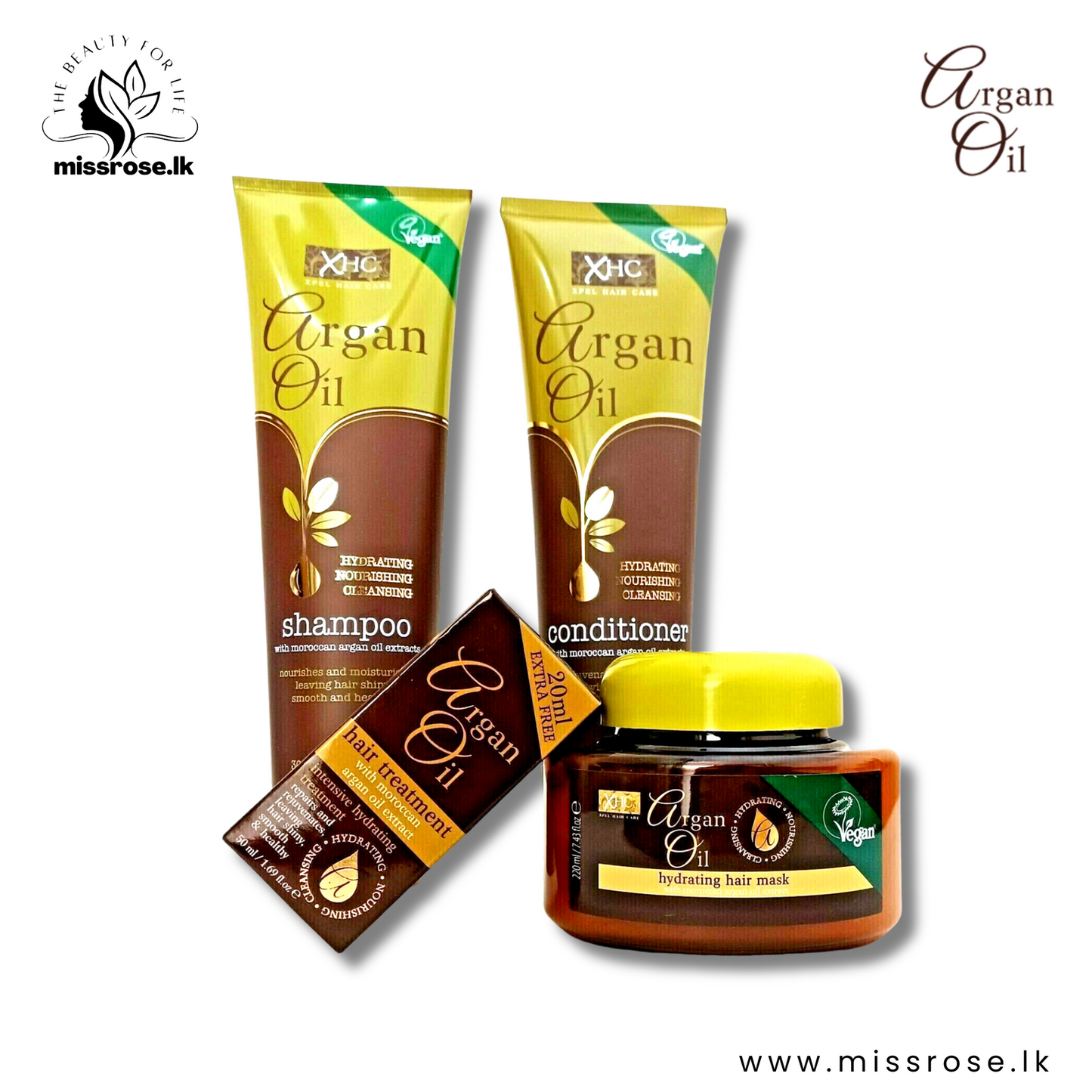 4 Pack XHC Argan Oil Hydrating Shampoo Conditioner Hair Mask Oil Set - Missrose.lk