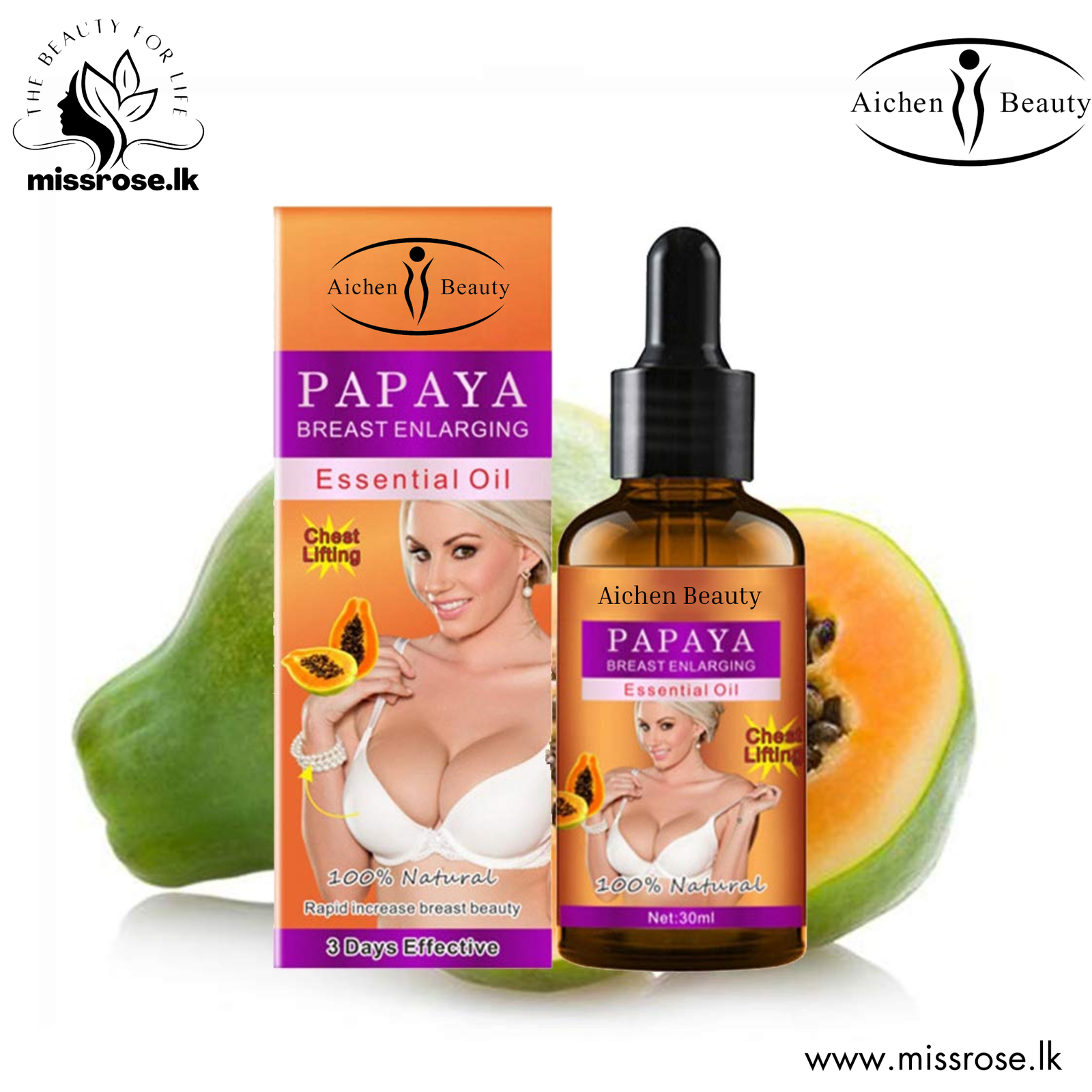 Aichun Beauty Papaya Breast Enlarging Essential Oil 30ml - Missrose.lk