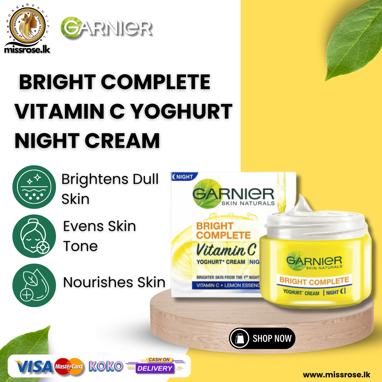 Garnier Skin Naturals  Bright Complete Vitamin C Yoghurt Night Cream - Missrose.lk