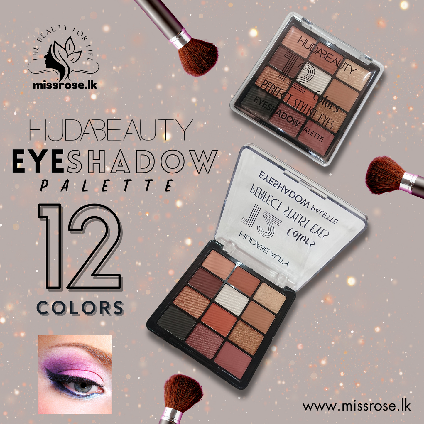 HUDA BEAUTY EYESHADOW PALETTE 12 COLORS - Missrose.lk
