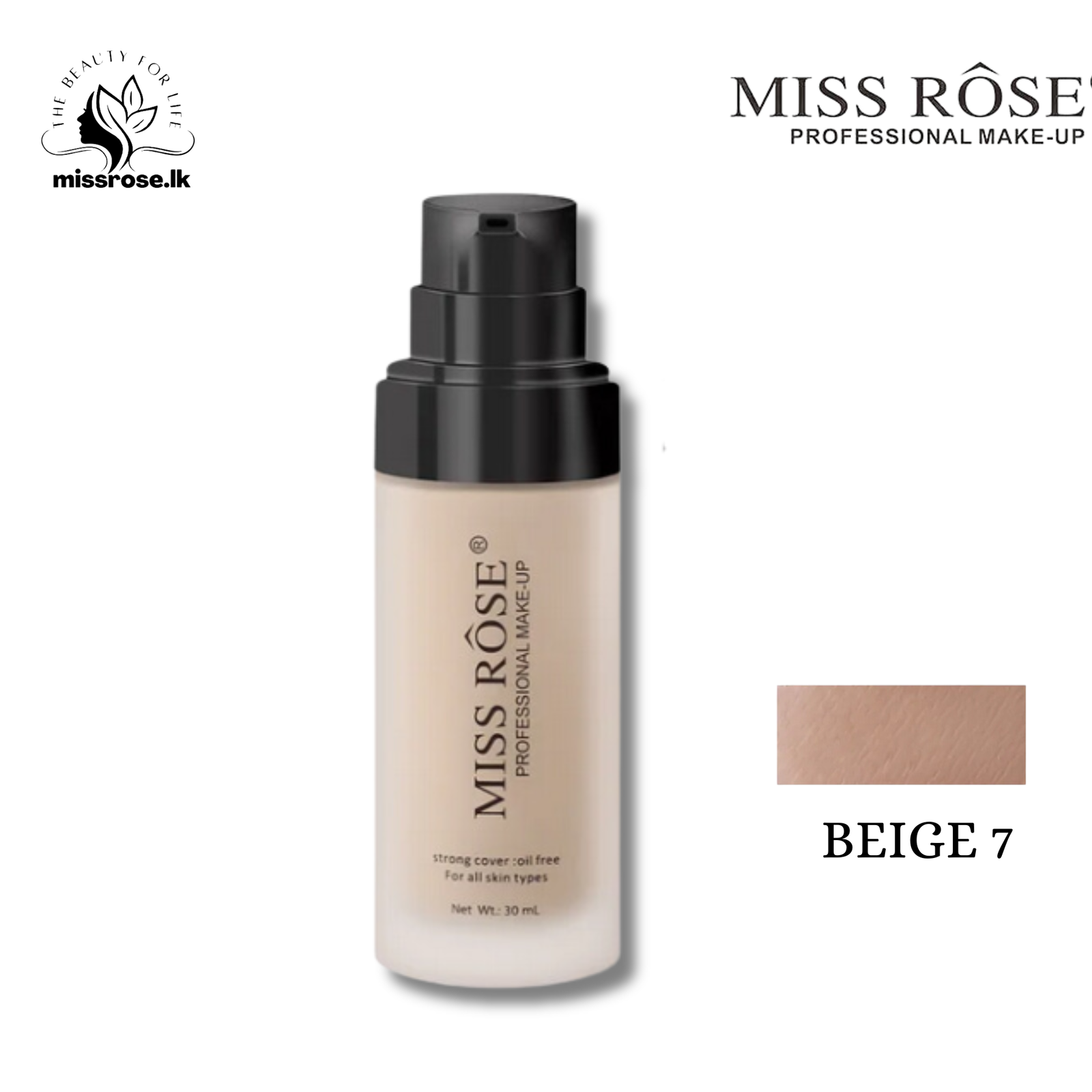 Miss Rose Silky Matte Cover Foundation - Missrose.lk