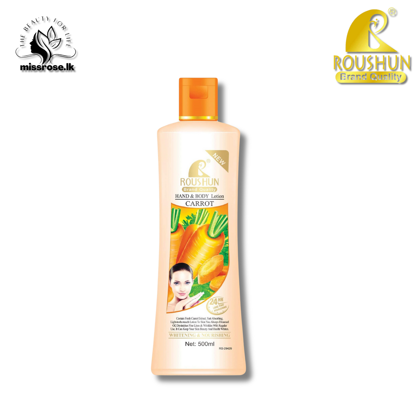 Roushun carrot Hand and Body Lotion 500ml - Missrose.lk