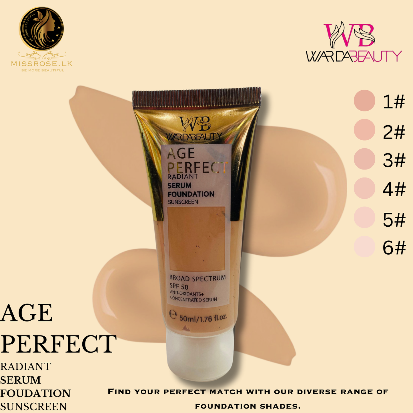 Warda Beauty AGE PERFECT RADIANT SERUM FOUNDATION SUNSCREEN - Missrose.lk