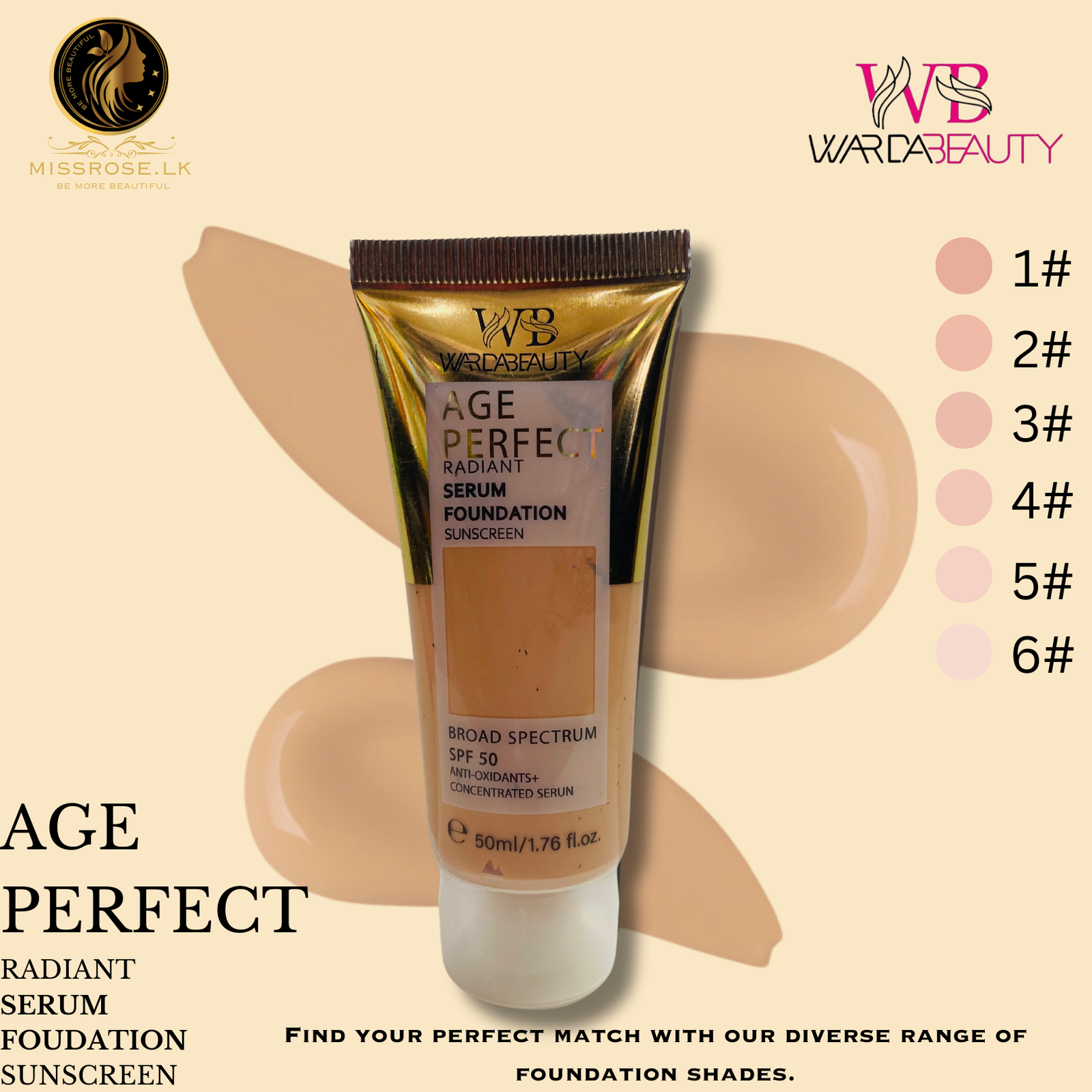 Warda Beauty AGE PERFECT RADIANT SERUM FOUNDATION SUNSCREEN - Missrose.lk