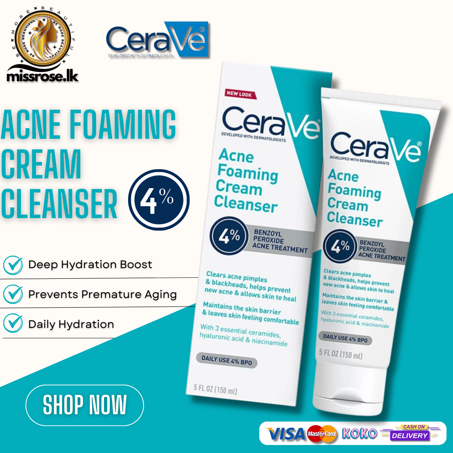 Cerave Acne Foaming Cream Cleanser 4% | Missrose.lk